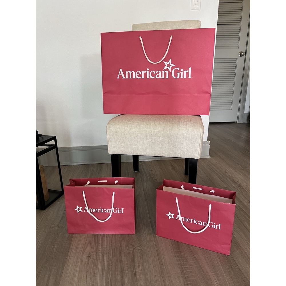 American Girl Red Shopping Gift Bags Lot of 3 White Rope Handle